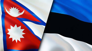 Nepal ve Estonya bayrakları. 3 boyutlu dalgalanan bayrak tasarımı. Nepal Estonya bayrağı, resim, duvar kağıdı. Nepal, Estonya 'ya karşı, görüntü 3 boyutlu. Nepal Estonya ilişkileri ittifak ve ticaret, seyahat, turizm konsepti