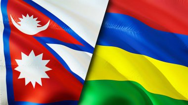 Nepal ve Mauritius bayrakları. 3 boyutlu dalgalanan bayrak tasarımı. Nepal Mauritius bayrağı, resim, duvar kağıdı. Nepal vs Mauritius görüntüsü, 3 boyutlu görüntüleme. Nepal Mauritius ilişkileri ittifak ve ticaret, seyahat, turizm konsepti