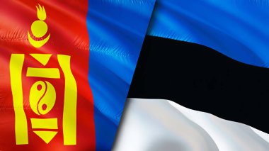 Moğolistan ve Estonya bayrakları. 3 boyutlu dalgalanan bayrak tasarımı. Moğolistan Estonya bayrağı, resim, duvar kağıdı. Moğolistan, Estonya 'ya karşı, görüntü 3 boyutlu. Moğolistan Estonya ilişkileri ittifak ve ticaret, seyahat, turnuva