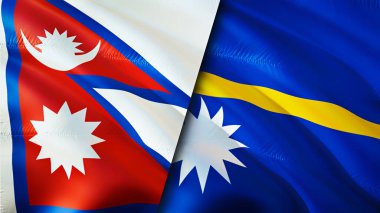 Nepal ve Nauru bayrakları. 3 boyutlu dalgalanan bayrak tasarımı. Nepal Nauru bayrağı, resim, duvar kağıdı. Nepal, Nauru 'ya karşı, görüntü 3 boyutlu. Nepal Nauru ilişkileri ittifak ve ticaret, seyahat, turizm konsepti