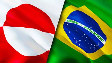 Grönland ve Brezilya bayrakları. 3 boyutlu dalgalanan bayrak tasarımı. Grönland Brezilya bayrağı, resim, duvar kağıdı. Grönland Brezilya 'ya karşı, görüntü 3 boyutlu. Grönland Brezilya ilişkileri ittifak ve ticaret, seyahat, turnuva