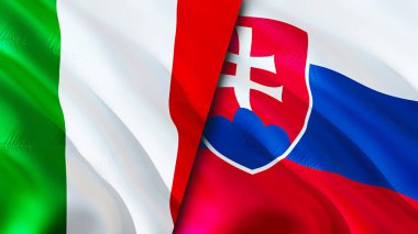 İtalya ve Slovakya bayrakları. 3 boyutlu dalgalanan bayrak tasarımı. İtalya Slovakya bayrağı, resim, duvar kağıdı. İtalya, Slovakya 'ya karşı, görüntü 3 boyutlu. İtalya Slovakya ilişkileri ittifak ve ticaret, seyahat, turizm konsepti