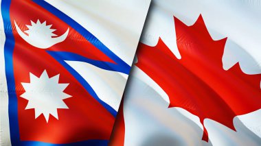 Nepal ve Kanada bayrakları. 3 boyutlu dalgalanan bayrak tasarımı. Nepal Kanada bayrağı, resim, duvar kağıdı. Nepal, Kanada 'ya karşı. Görüntü 3 boyutlu. Nepal Kanada ilişkileri ittifak ve ticaret, seyahat, turizm konsepti