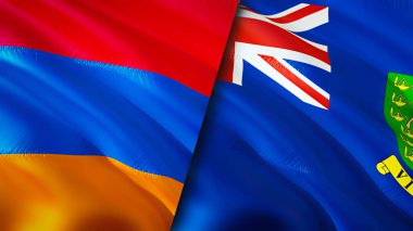 Ermenistan ve Britanya Virgin Adaları bayrakları. 3 boyutlu dalgalanan bayrak tasarımı. Ermenistan İngiliz Virjin Adaları bayrağı, resim, duvar kağıdı. Ermenistan, Britanya Virjin Adaları 'na karşı. Görüntü 3D. Ermenistan