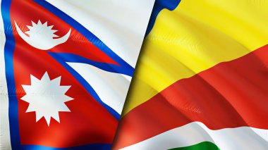 Nepal ve Seyşel bayrakları. 3 boyutlu dalgalanan bayrak tasarımı. Nepal Seyşeller bayrağı, resim, duvar kağıdı. Nepal, Seyşeller 'e karşı, görüntü 3 boyutlu. Nepal Seyşeller ilişkileri ittifak ve ticaret, seyahat, turnuva