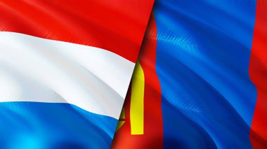 Lüksemburg ve Moğolistan bayrakları. 3 boyutlu dalgalanan bayrak tasarımı. Lüksemburg Moğolistan bayrağı, resim, duvar kağıdı. Lüksemburg, Moğolistan imajına karşı, 3D görüntüleme. Lüksemburg Moğolistan ilişkileri bir ittifak