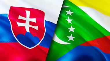 Slovakya ve Komoros bayrakları. 3 boyutlu dalgalanan bayrak tasarımı. Slovakya Komoros bayrağı, resim, duvar kağıdı. Slovakya, Comoros 'a karşı, görüntü 3 boyutlu. Slovakya Komoros ilişkileri ittifak ve ticaret, seyahat, turnuva