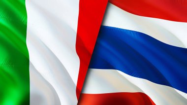 İtalya ve Tayland bayrakları. 3 boyutlu dalgalanan bayrak tasarımı. İtalya Tayland bayrağı, resim, duvar kağıdı. İtalya, Tayland 'a karşı, görüntü 3 boyutlu. İtalya ile Tayland ilişkileri ittifak ve ticaret, seyahat, turizm konsepti