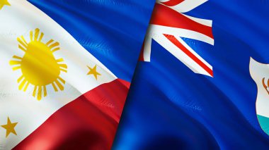 Filipinler ve Anguilla bayrakları. 3 boyutlu dalgalanan bayrak tasarımı. Filipinler Anguilla bayrağı, resim, duvar kağıdı. Filipinler, Anguilla 'ya karşı, görüntü 3 boyutlu. Filipinler Anguilla ilişkileri bir ittifak