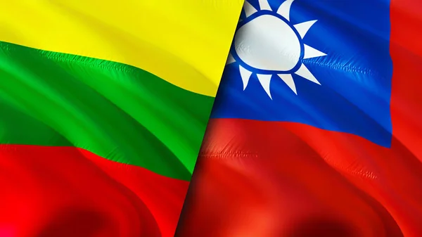 Lithuania and Taiwan flags. 3D Waving flag design. Lithuania Taiwan flag, picture, wallpaper. Lithuania vs Taiwan image,3D rendering. Lithuania Taiwan relations alliance and Trade,travel,touris