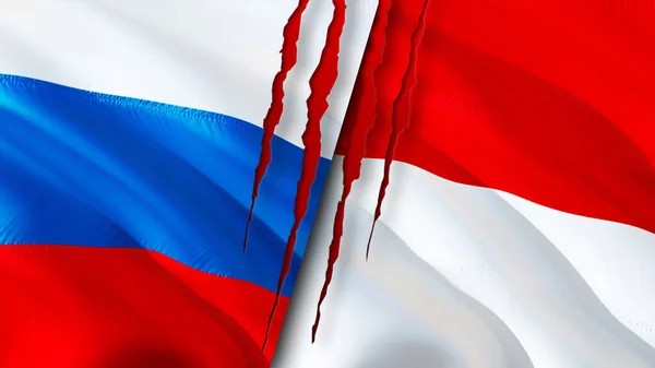Banderas Rusia Mónaco Con Concepto Cicatriz Bandera Ondeante Representación Rusia — Foto de Stock