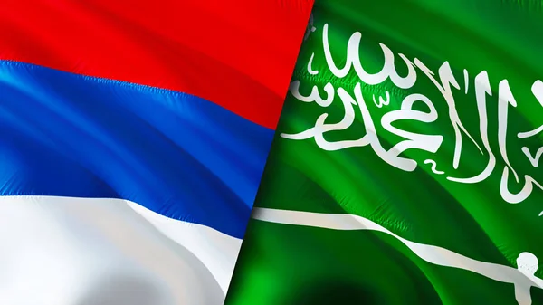 Serbia and Saudi Arabia flags. 3D Waving flag design. Serbia Saudi Arabia flag, picture, wallpaper. Serbia vs Saudi Arabia image,3D rendering. Serbia Saudi Arabia relations alliance an