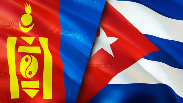 Mongolia and Cuba flags. 3D Waving flag design. Mongolia Cuba flag, picture, wallpaper. Mongolia vs Cuba image,3D rendering. Mongolia Cuba relations alliance and Trade,travel,tourism concep