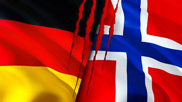 Germany Norway Flags Scar Concept Waving Flag Rendering Germany Norway — Stock fotografie