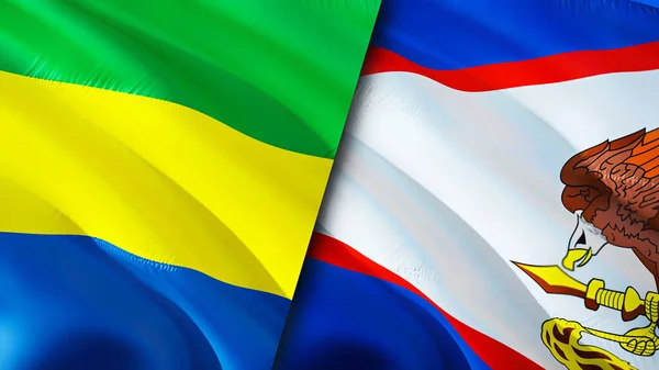 Gabon and American Samoa flags. 3D Waving flag design. Gabon American Samoa flag, picture, wallpaper. Gabon vs American Samoa image,3D rendering. Gabon American Samoa relations alliance an