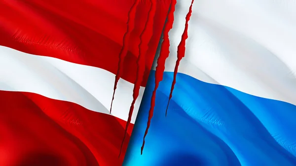 ラトビアとサンマリノは傷の概念でフラグを立てます 旗を振って3Dレンダリング ラトビアとサンマリノ紛争の概念 ラトビアサンマリノ関係の概念 ラトビアとサンマリノの旗危機戦争攻撃 — ストック写真