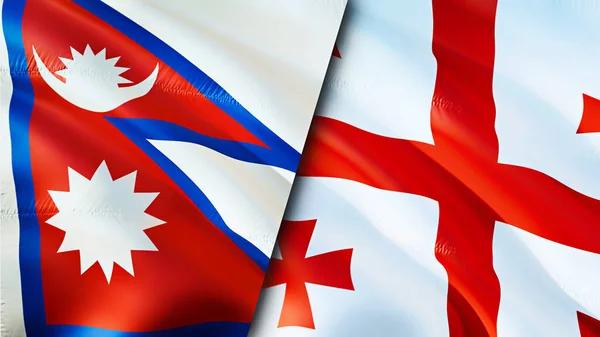 Nepal Georgia Bayrakları Boyutlu Dalgalanan Bayrak Tasarımı Nepal Georgia Bayrağı — Stok fotoğraf