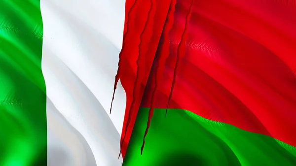 Olaszország Fehéroroszország Zászlók Heg Koncepció Lengő Zászló Renderelés Olaszország Fehéroroszország — Stock Fotó