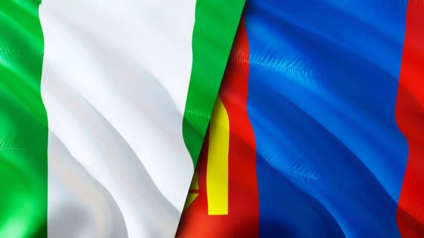 Nigeria Mongolië Vlaggen Waving Vlag Ontwerp Nigeria Mongolië Vlag Foto — Stockfoto