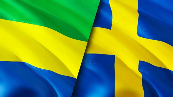 Gabon Sweden Flags Waving Flag Design Gabon Sweden Flag Picture — Stock fotografie