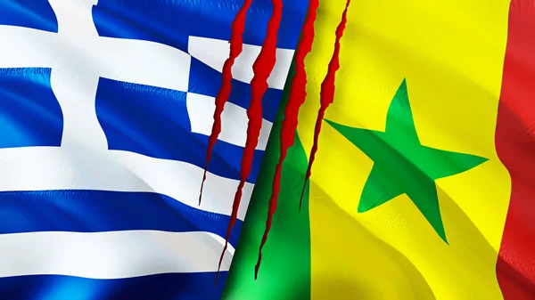 그리스와 세네갈의 국기에는 흉터가 웨이브 플래그 렌더링 그리스와 세네갈은 갈등의 — 스톡 사진