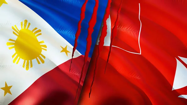 Флаги Филиппин Уоллиса Футуны Шрамом Флажок Рендеринг Филиппины Уоллис Футуна — стоковое фото