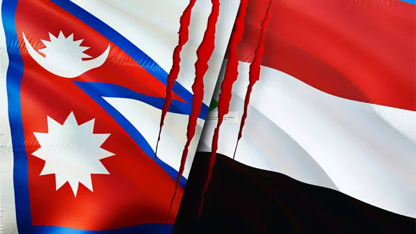 Flagi Nepalu Sudanu Blizną Machanie Flagą Renderowanie Koncepcja Konfliktu Nepalu — Zdjęcie stockowe