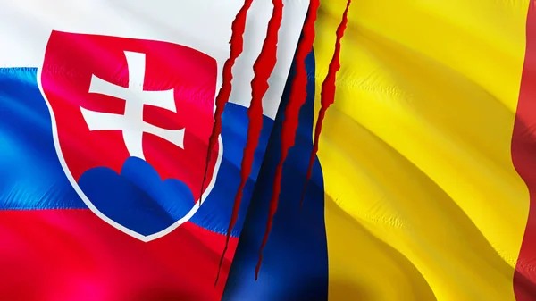 Eslovaquia Chad Banderas Con Concepto Cicatriz Bandera Ondeante Representación Eslovaquia — Foto de Stock
