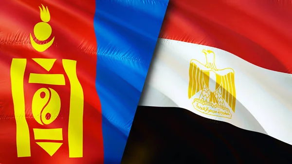 Mongolia and Egypt flags. 3D Waving flag design. Mongolia Egypt flag, picture, wallpaper. Mongolia vs Egypt image,3D rendering. Mongolia Egypt relations alliance and Trade,travel,tourism concep