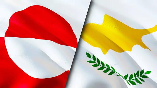 Greenland and Cyprus flags. 3D Waving flag design. Greenland Cyprus flag, picture, wallpaper. Greenland vs Cyprus image,3D rendering. Greenland Cyprus relations alliance and Trade,travel,touris