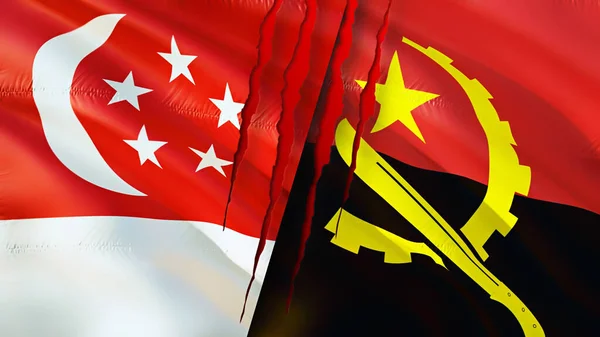 Singapore Angola Flags Scar Concept Waving Flag Rendering Singapore Angola — Stock Photo, Image