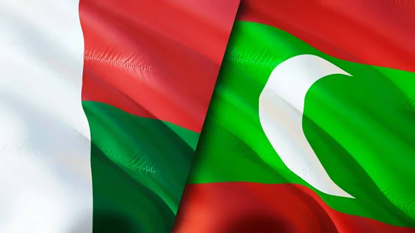 Σημαίες Μαδαγασκάρης Και Μαλδίβων Σχεδιασμός Τρισδιάστατης Κυματιστή Σημαίας Σημαία Μαδαγασκάρης — Φωτογραφία Αρχείου