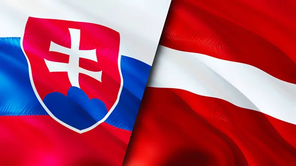 スロバキアとラトビアの国旗 3D波動旗のデザイン スロバキアラトビアの旗 スロバキア対ラトビアの画像 3Dレンダリング スロバキアラトビアの関係と貿易 観光コンプ — ストック写真