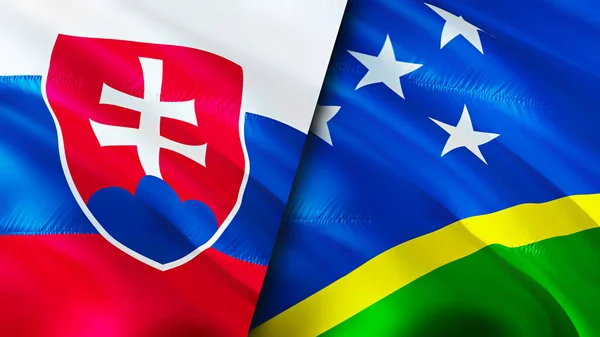 Slovakia and Solomon Islands flags. 3D Waving flag design. Slovakia Solomon Islands flag, picture, wallpaper. Slovakia vs Solomon Islands image,3D rendering. Slovakia Solomon Islands relation