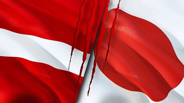 Lettland Och Japan Flaggar Med Ärr Koncept Viftar Med Flaggan — Stockfoto