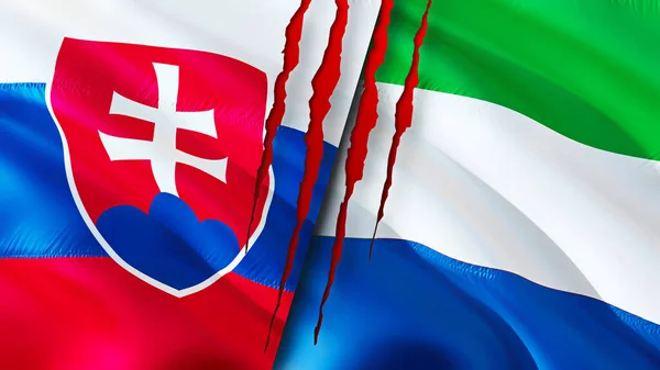 Eslováquia Serra Leoa Bandeiras Com Conceito Cicatriz Bandeira Ondulada Renderização — Fotografia de Stock