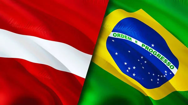 Latvia and Brazil flags. 3D Waving flag design. Latvia Brazil flag, picture, wallpaper. Latvia vs Brazil image,3D rendering. Latvia Brazil relations alliance and Trade,travel,tourism concep