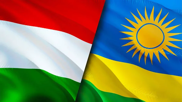 Hungary and Rwanda flags. 3D Waving flag design. Hungary Rwanda flag, picture, wallpaper. Hungary vs Rwanda image,3D rendering. Hungary Rwanda relations alliance and Trade,travel,tourism concep