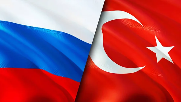 Oroszország Törökország Zászlói Integető Zászló Design Oroszország Törökország Zászló Kép — Stock Fotó