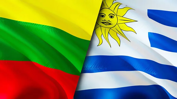 Lithuania and Uruguay flags. 3D Waving flag design. Lithuania Uruguay flag, picture, wallpaper. Lithuania vs Uruguay image,3D rendering. Lithuania Uruguay relations alliance and Trade,travel,touris