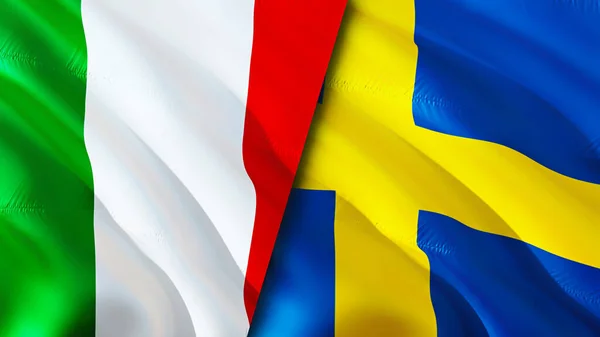 Italië Zweden Vlaggen Waving Vlag Ontwerp Italië Zweden Vlag Foto — Stockfoto