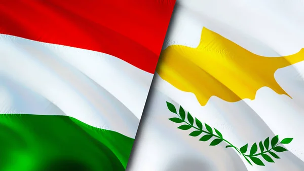 Hungary and Cyprus flags. 3D Waving flag design. Hungary Cyprus flag, picture, wallpaper. Hungary vs Cyprus image,3D rendering. Hungary Cyprus relations alliance and Trade,travel,tourism concep