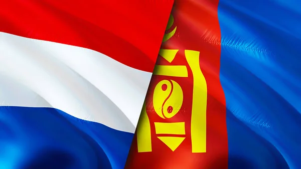 Bandiere Olandesi Mongole Progettazione Bandiera Sventolante Paesi Bassi Mongolia Bandiera — Foto Stock