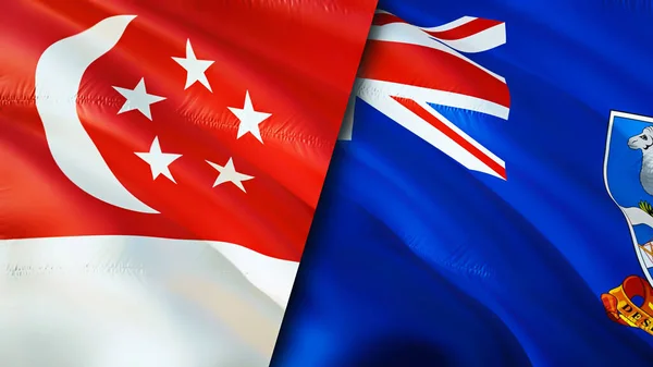 新加坡和福克兰群岛的国旗 3D波浪旗帜设计 新加坡福克兰群岛国旗 新加坡对福克兰群岛的图像 3D渲染 新加坡福克兰群岛 — 图库照片
