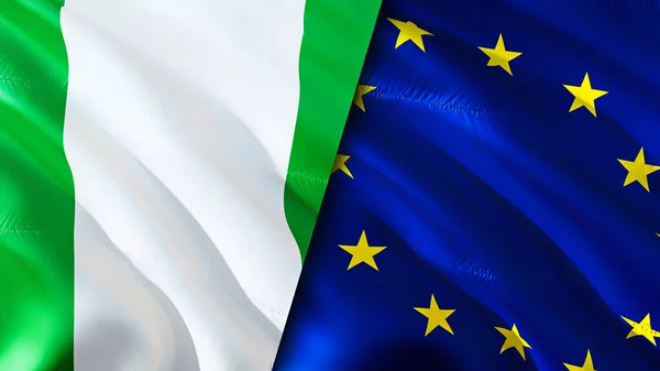 Flaggen Nigerias Und Der Europäischen Union Fahnenschwenken Nigeria Flagge Der — Stockfoto