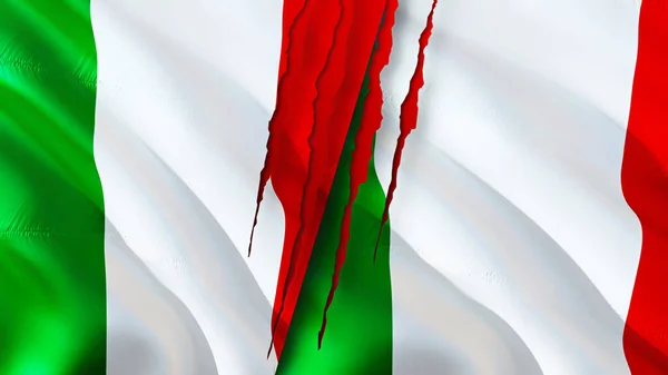 Italien Und Italien Flaggen Mit Narbenkonzept Fahnenschwenken Rendering Italien Und — Stockfoto