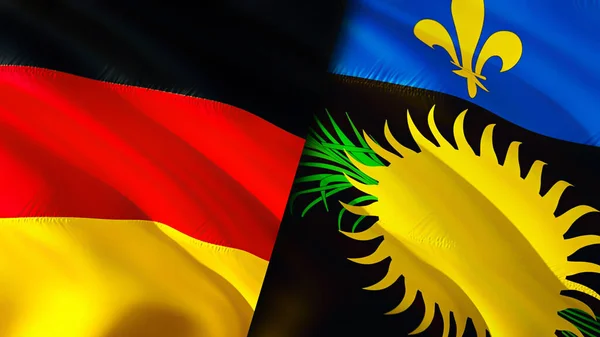 德国和瓜德罗普岛的国旗3D波浪旗帜设计 德国瓜德罗普国旗 德国对瓜德罗普岛图像 3D渲染 德国瓜德罗普关系联盟 — 图库照片