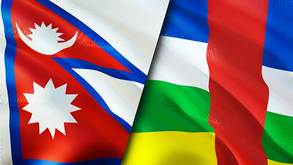 Nepal and Central African Republic flags. 3D Waving flag design. Nepal Central African Republic flag, picture, wallpaper. Nepal vs Central African Republic image,3D rendering. Nepal Central Africa