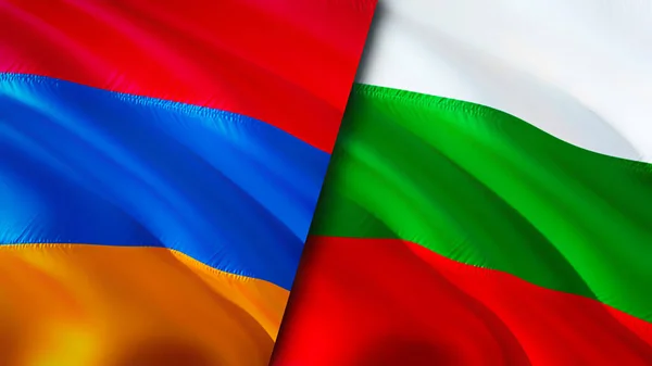 Armenia and Bulgaria flags. 3D Waving flag design. Armenia Bulgaria flag, picture, wallpaper. Armenia vs Bulgaria image,3D rendering. Armenia Bulgaria relations alliance and
