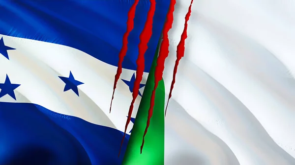 Banderas Honduras Nigeria Con Concepto Cicatriz Ondeando Bandera Renderizado Concepto — Foto de Stock